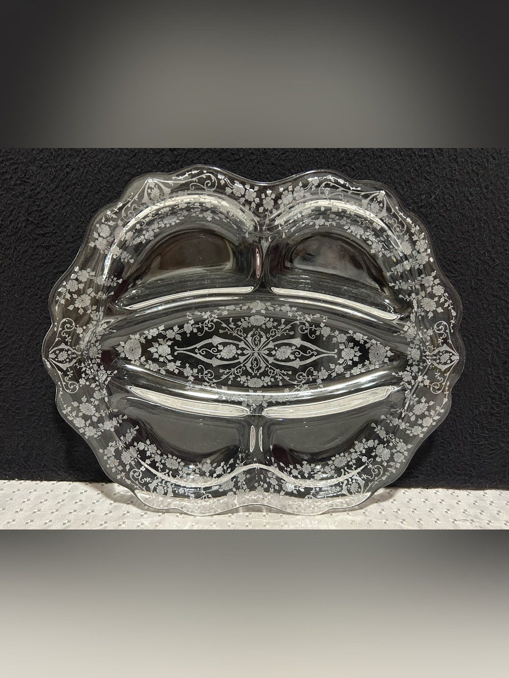 Vintage Cambridge Glass Rose Point Divided 5 Part Relish Serving Dish